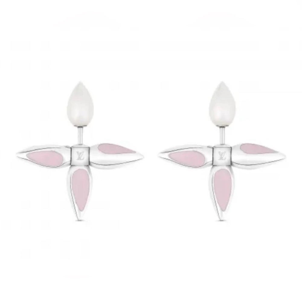 Louis Vuitton Louisette Flower Earrings Pink White Floral Pearl - Picture 2 of 7